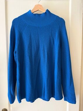Vintage Eileen Fisher Merino Turtleneck Top Cobalt Blue Ribbed Knit, Large